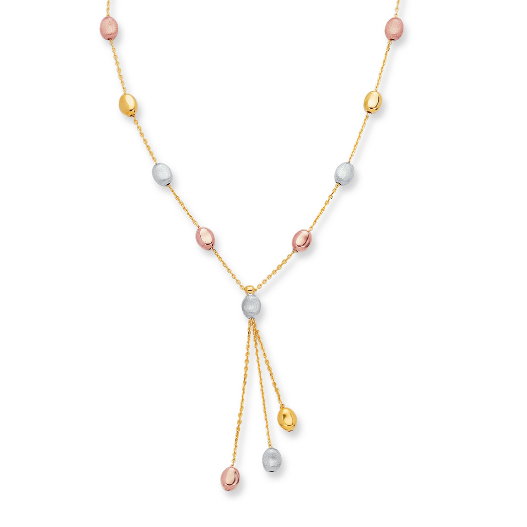 
14k Yellow White Rose Gold Shiny Cable Chain Tri-color Pebble Fancy Necklace Lobster Clasp - 17 Inch
