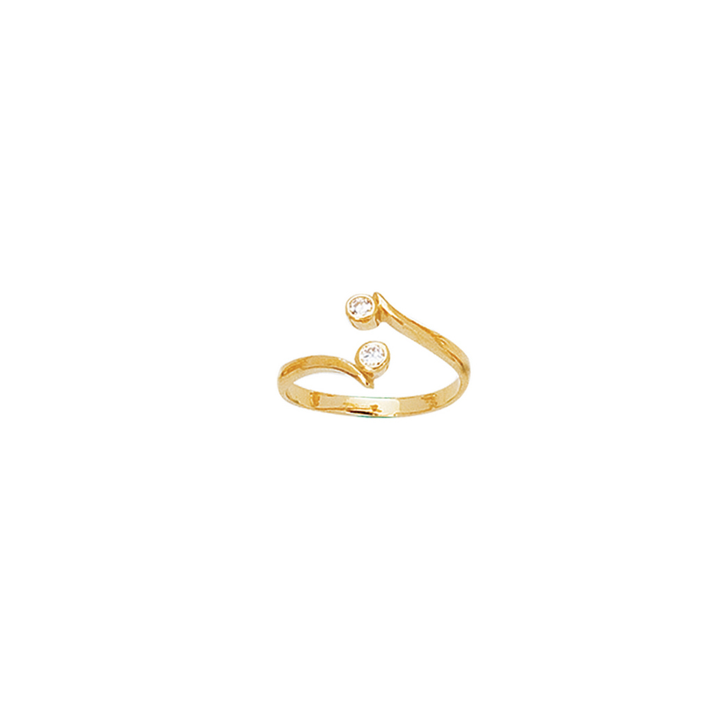 
14k Yellow Gold Shiny Cuff Type Toe Ring 2 Small Heart With White Cubic Zirconia
