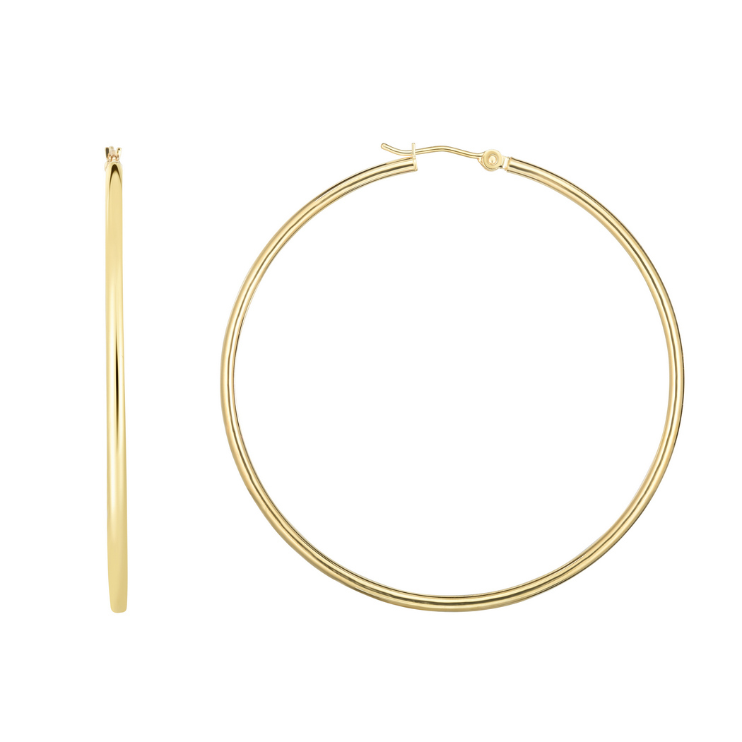 
14k Yellow Gold Shiny 2.0x45mm Round Tube Hoop Earrings With Hinged Clasp
