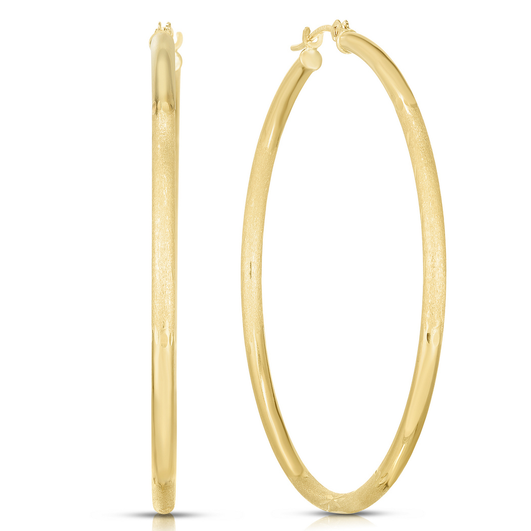 
14k Yellow Gold Shiny 2.0x45mm Fancy Sparkle-Cut Round Tube Hoop Earrings With Hinged Clasp
