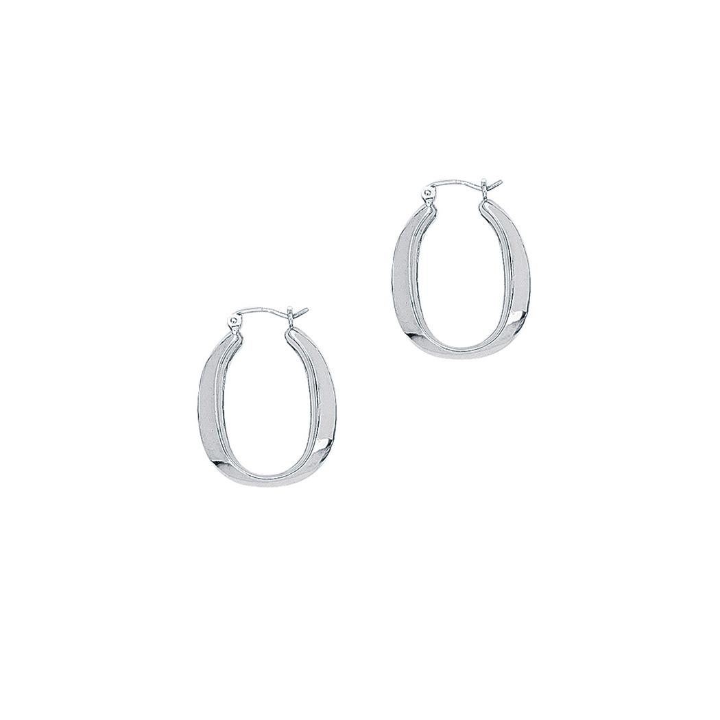 
14k White Gold Shiny Oval Shape Symbolic Hoop Earrings With Hinged Clasp
