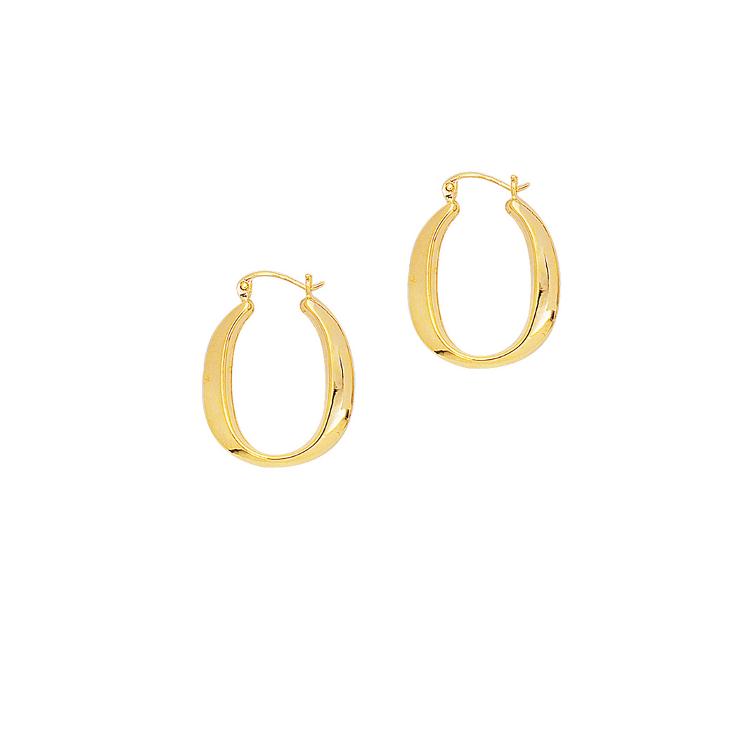 
14k Yellow Gold Shiny Oval Shape Symbolic Hoop Earrings With Hinged Clasp

