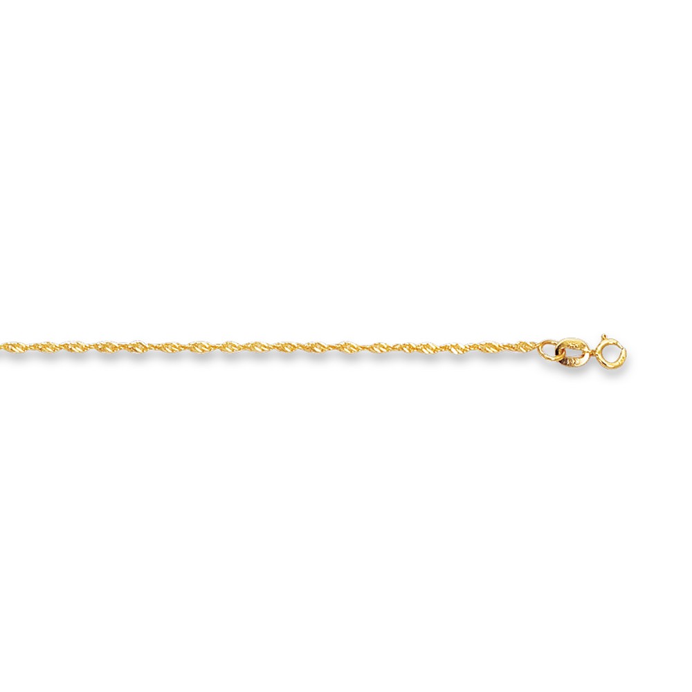 
14k Yellow Gold 1.5mm Shiny Sparkle-Cut Singapore Chain Anklet With Spring Ring Clasp - 10 Inch
