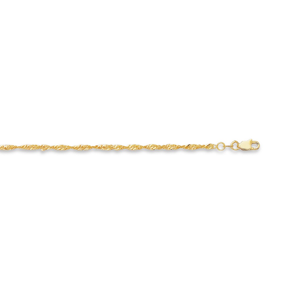 
14k Yellow Gold 2.1mm Sparkle-Cut Singapore Chain With Lobster Clasp Anklet - 10 Inch
