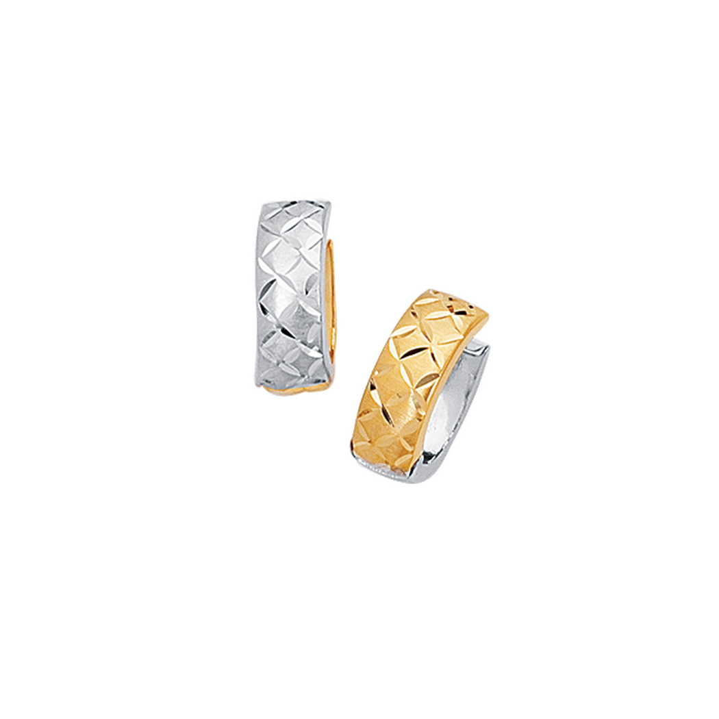 
14k Yellow White Gold Sparkle-Cut Shiny 5.0mm Two-tone Hinged Earrings Earrings With Diamond Pattern
