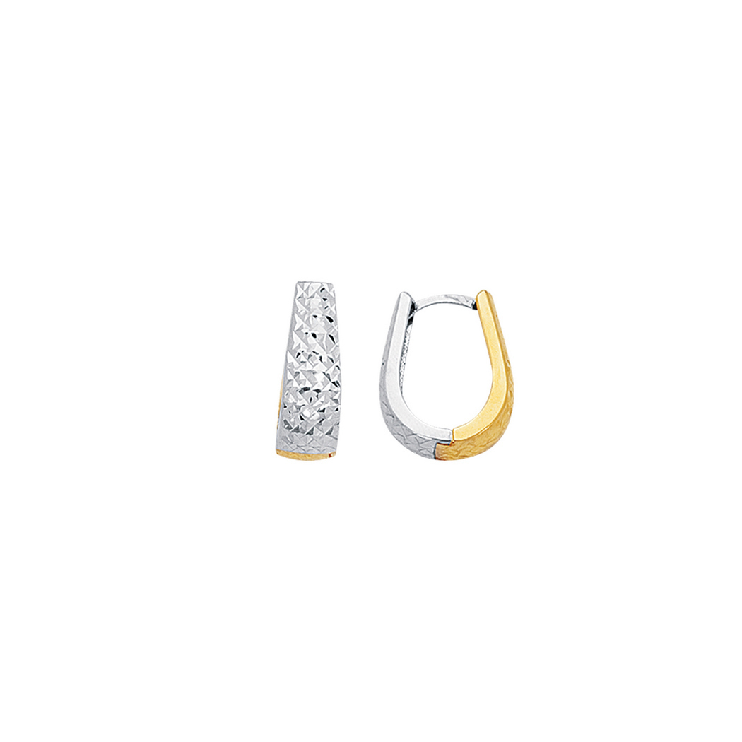 
14k Yellow White Gold Sparkle-Cut Shiny Graduated Two-tone Hinged Earrings Earrings
