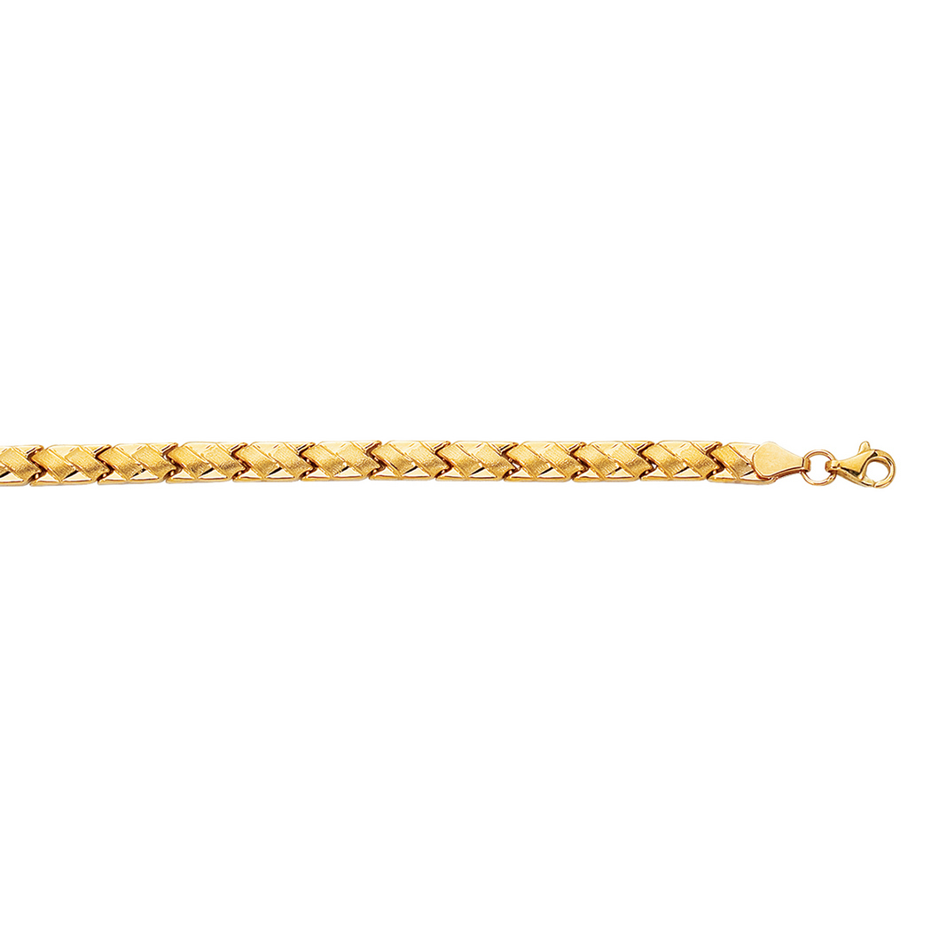 
14k Yellow Gold Shiny Textured Weaved Fancy Bracelet With Pear Shape Clasp - 7.25 Inch
