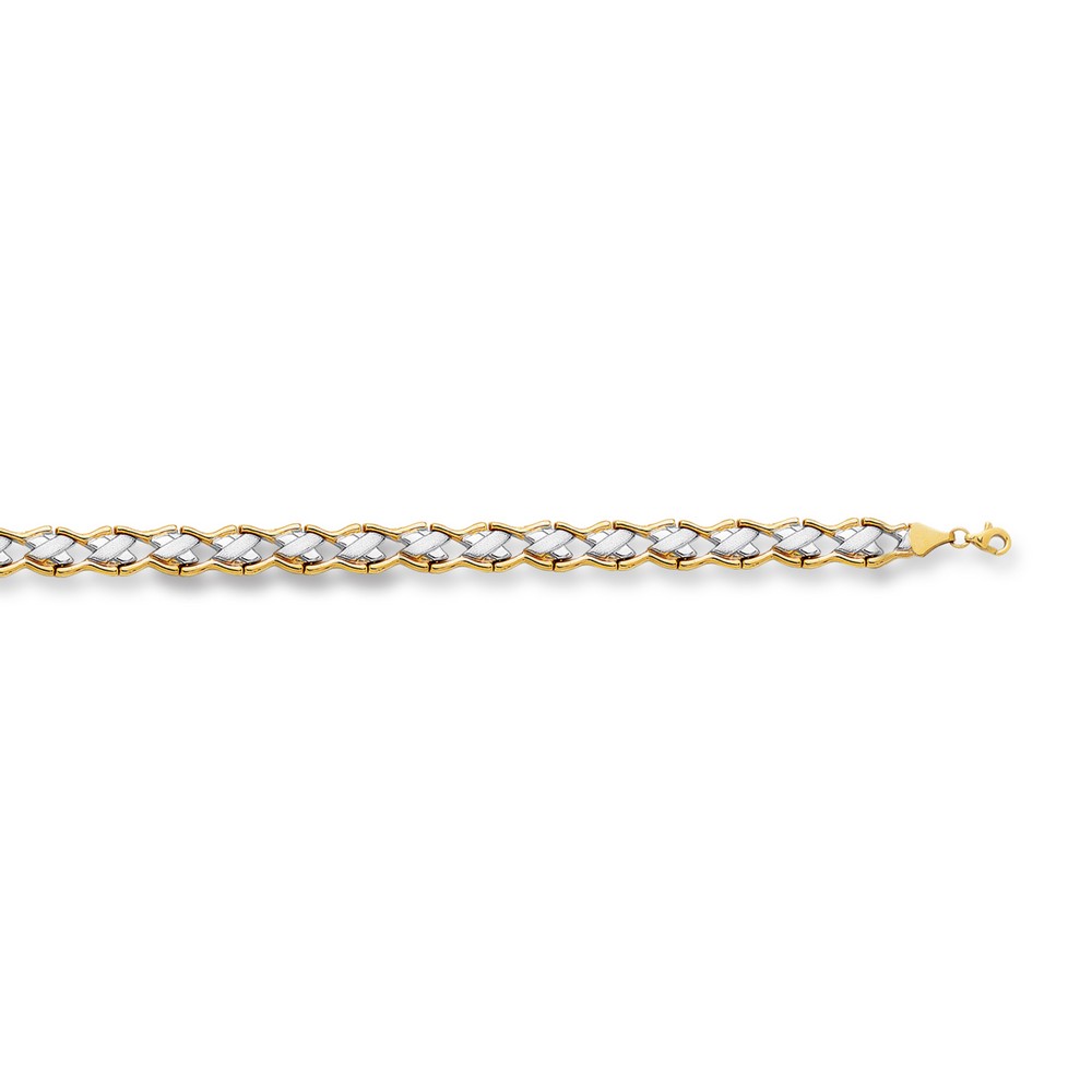 
14k Yellow White Gold Shiny Textured Graduated Two-tone Fancy Bracelet Pear Shape Clasp - 7.25 Inch
