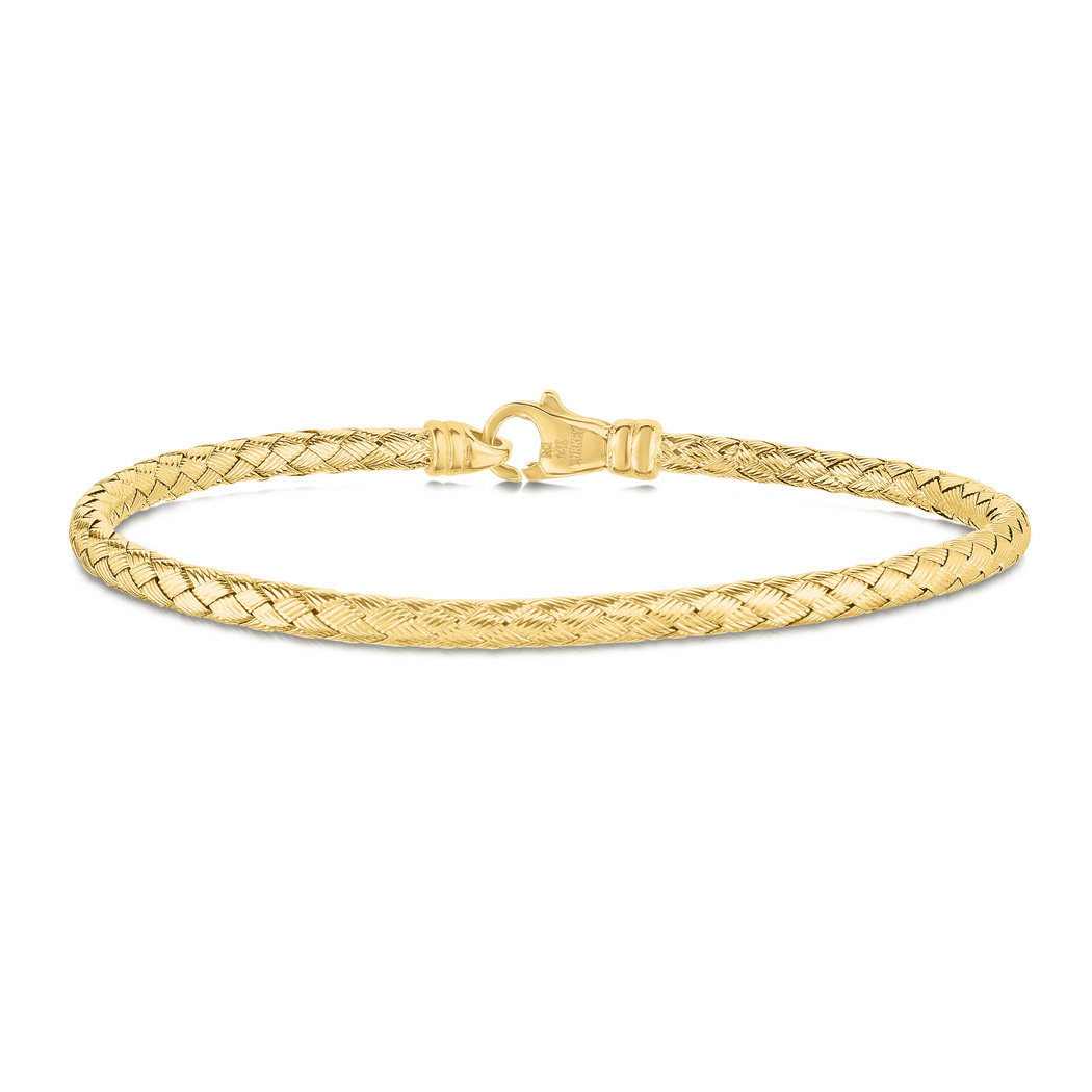 
14k Yellow Gold Shiny Round Basket Weaved Bangle Bracelet With Lobster Clasp
