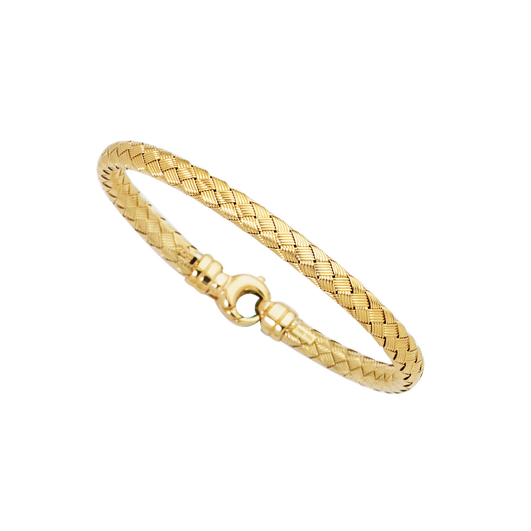 
14k Yellow Gold Shiny Round Basket Weaved Bangle Bracelet With Lobster Clasp
