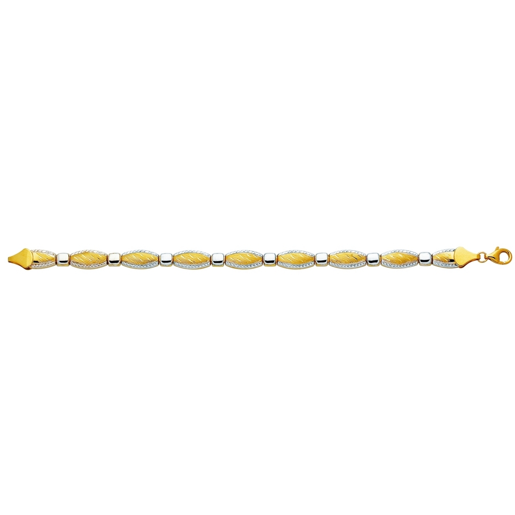 
14k Yellow White Gold Sparkle-Cut Shiny Two-tone Fancy Bracelet With Pear Shape Clasp - 7.25 Inch
