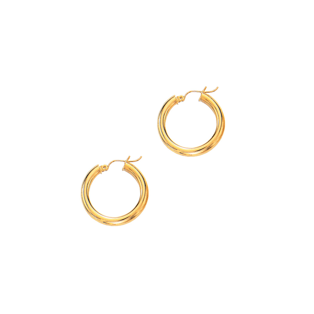 
14k Yellow Gold 4.0x25mm Round Tube Shiny Hoop Earrings With Hinged Clasp

