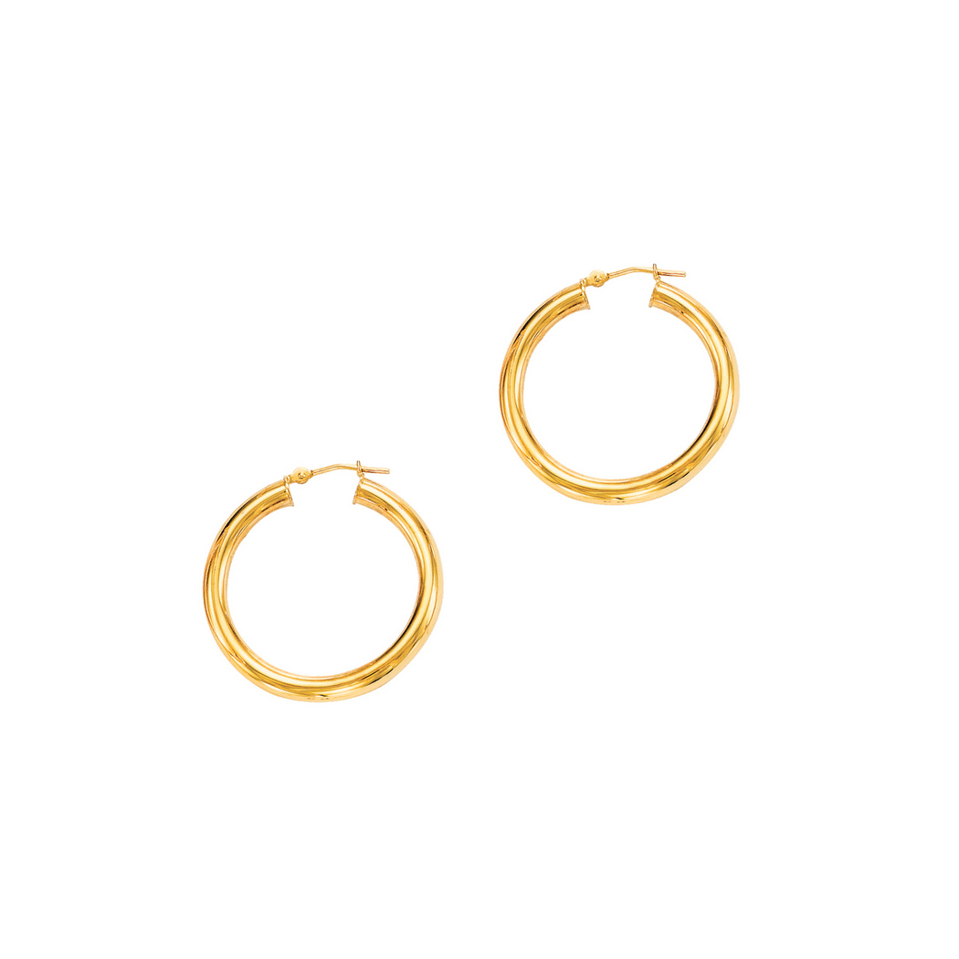 
14k Yellow Gold 4.0x30mm Round Tube Shiny Hoop Earrings With Hinged Clasp
