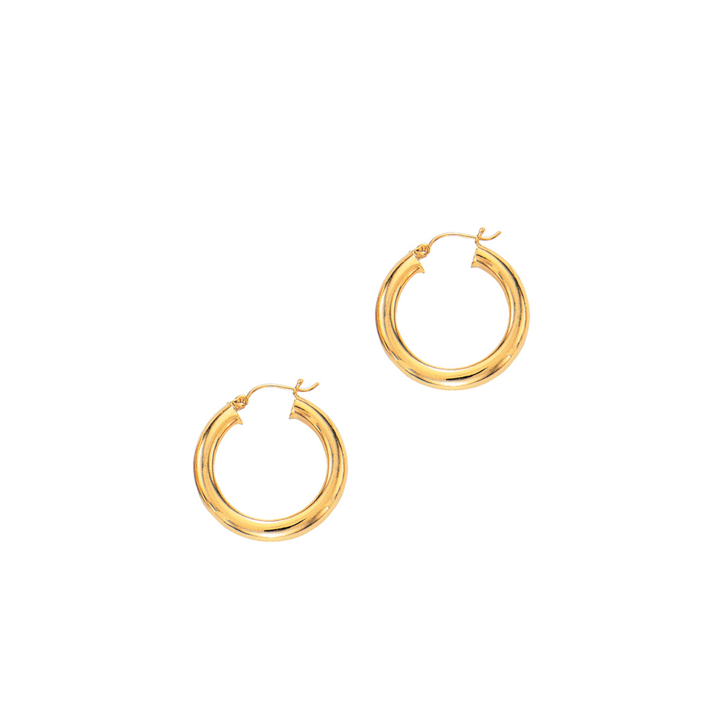 
14k Yellow Gold 5.0x25mm Round Tube Shiny Hoop Earrings With Hinged Clasp
