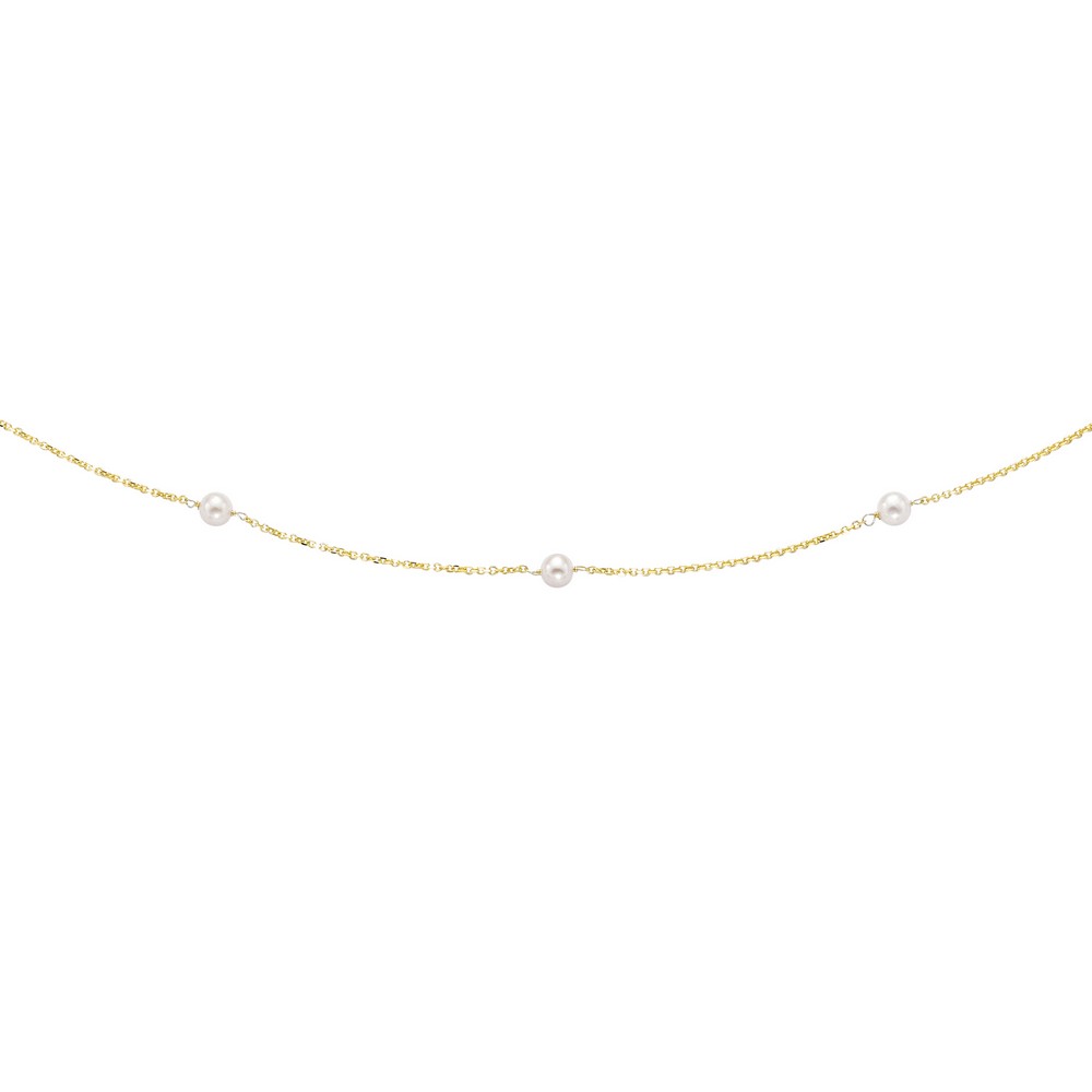 
14k Yellow Gold 4-4.5mm White Pearl Tin Cup Necklace With Spring Ring Clasp - 16 Inch
