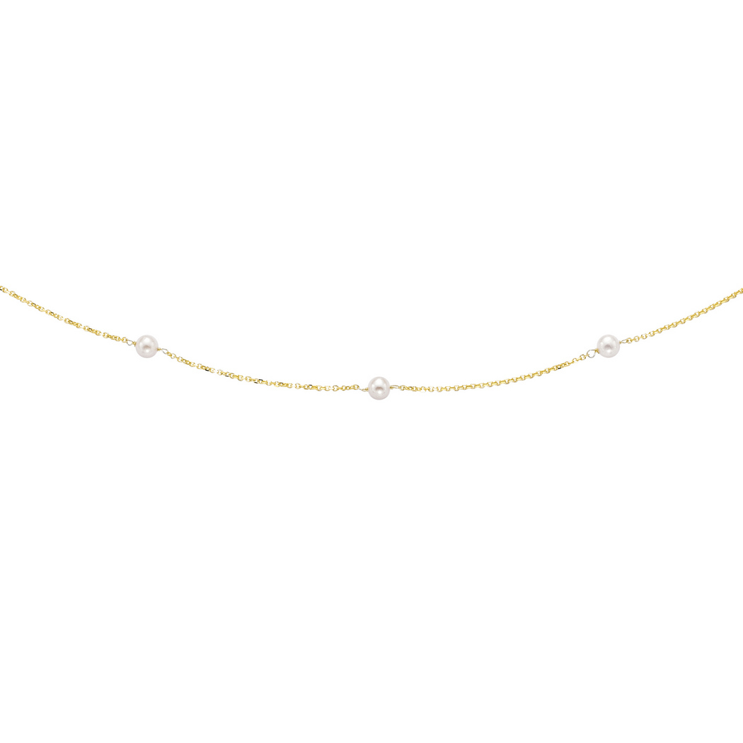 
14k Yellow Gold 4-4.5mm White Pearl Tin Cup Necklace With Spring Ring Clasp - 18 Inch
