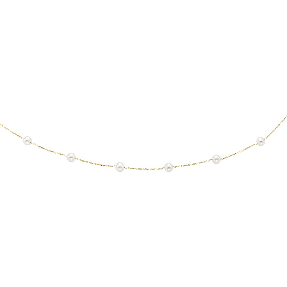 
14k Yellow Gold 6-6.5mm White Pearl Tin Cup Necklace With Spring Ring Clasp - 16 Inch
