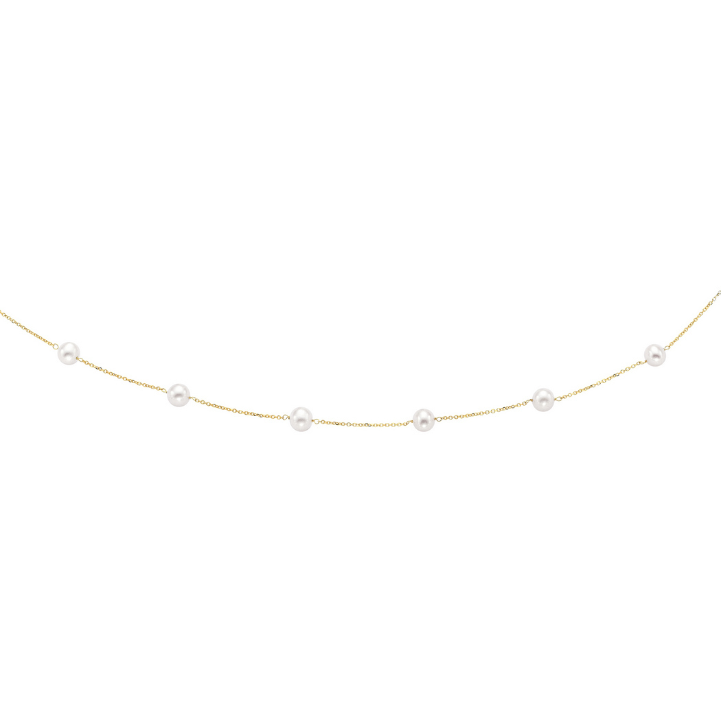
14k Yellow Gold 6-6.5mm White Pearl Tin Cup Necklace With Spring Ring Clasp - 18 Inch
