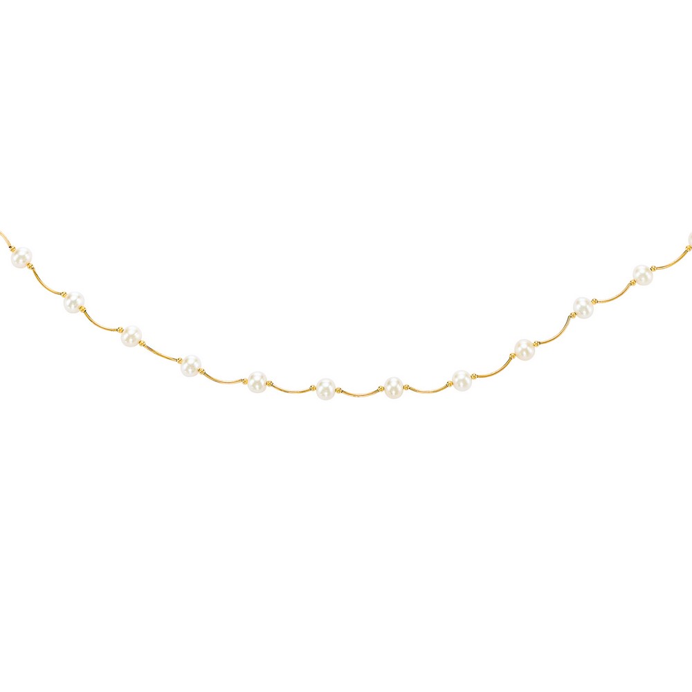 
14k Yellow Gold 6-6.5mm White Pearl Tin Cup Necklace With Spring Ring Clasp - 17 Inch
