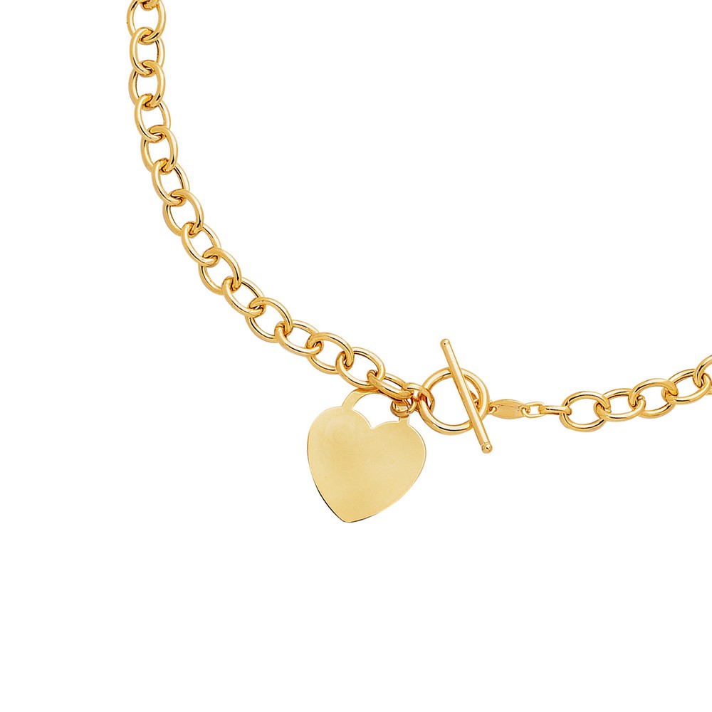 
14k Yellow Gold Bold Heart Charm and Toggle Necklace - 17 Inch

