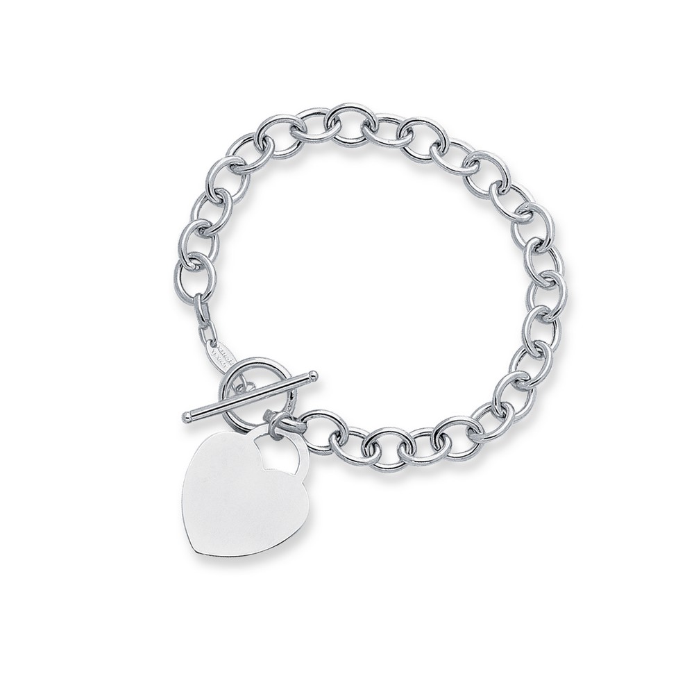 
14k White Bold Heart Shaped and Toggle Bracelet - 7.5 Inch

