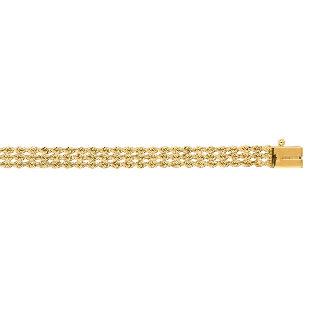 
14k Yellow Gold 4.5mm Sparkle-Cut Multi Line Rope Chain With Box Catch Clasp Bracelet - 7 Inch
