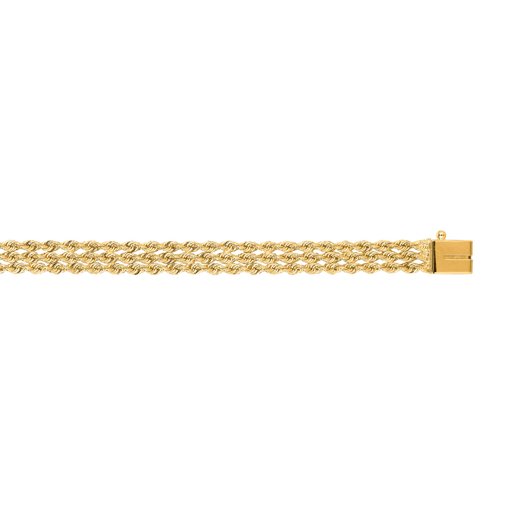 
14k Yellow Gold 6.0mm Sparkle-Cut Multi Line Rope Chain With Box Catch Clasp Bracelet - 8 Inch
