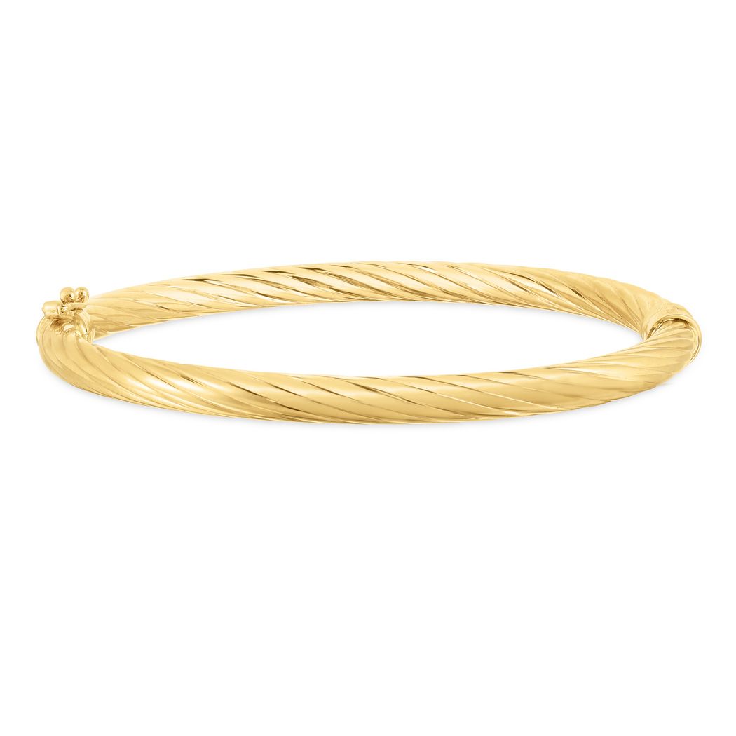 
14k Yellow Gold 5.0mm Shiny Twisted Fancy Bangle Bracelet With Clasp
