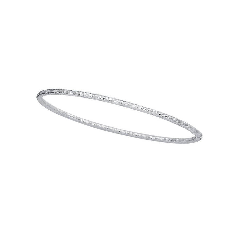 
14k White Gold 3.0mm Shiny Textured Round Tube Stackable Bangle Bracelet
