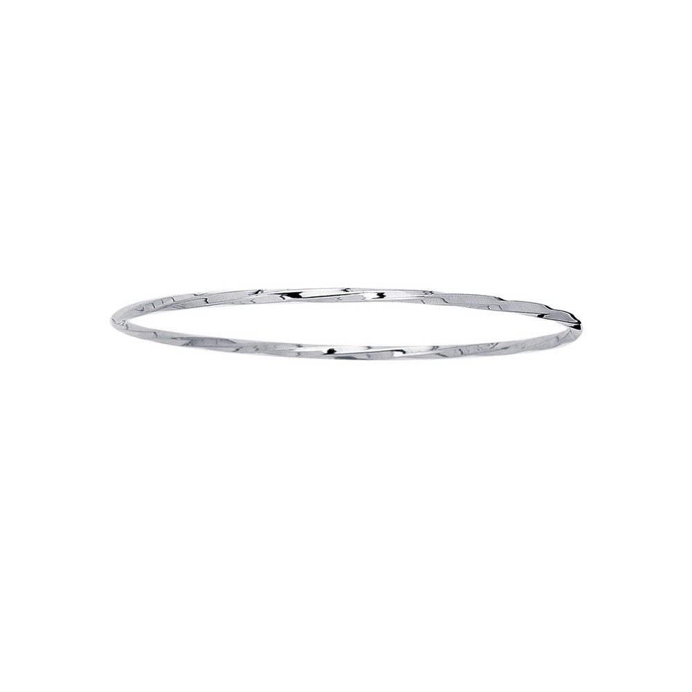 
14k White Gold 2.5mm Shiny Twisted Round Tube Stackable Bangle Bracelet
