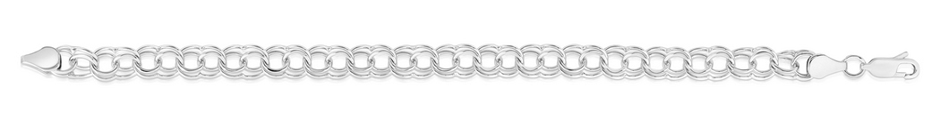 
14k White Gold Sparkle-Cut Double Link Charm Bracelet With Lobster Clasp - 8 Inch
