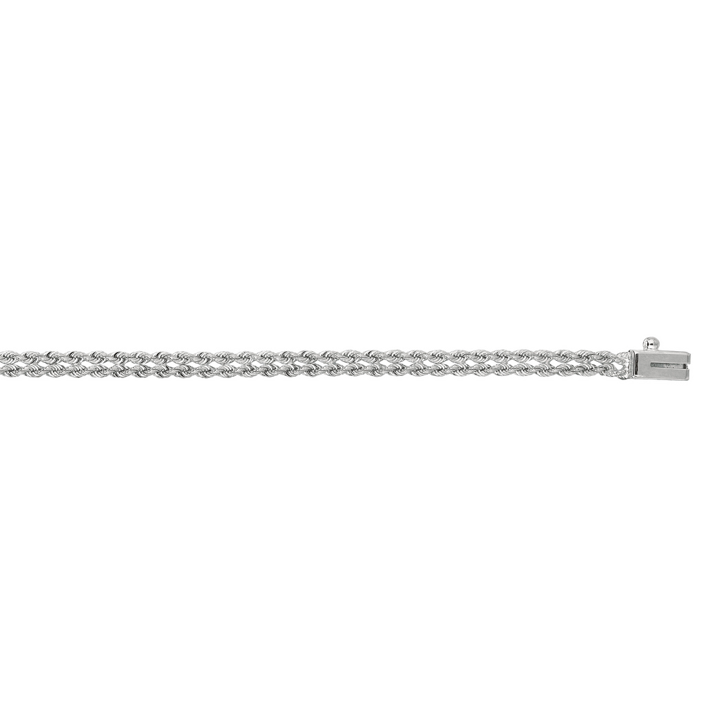 
14k White Gold 3.0mm Shiny Diamond Multi Line Rope Chain With Box Catch Clasp Bracelet - 8 Inch
