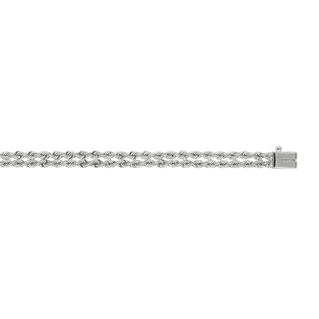 
14k White Gold 5.0mm Shiny Diamond Multi Line Rope Chain With Box Catch Clasp Bracelet - 8 Inch
