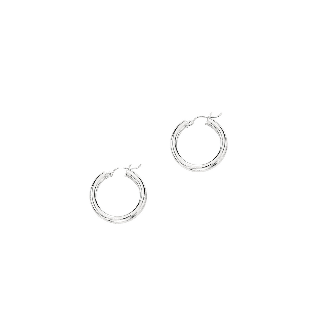 
14k White Gold 4.0x25mm Round Tube Shiny Hoop Earrings With Hinged Clasp
