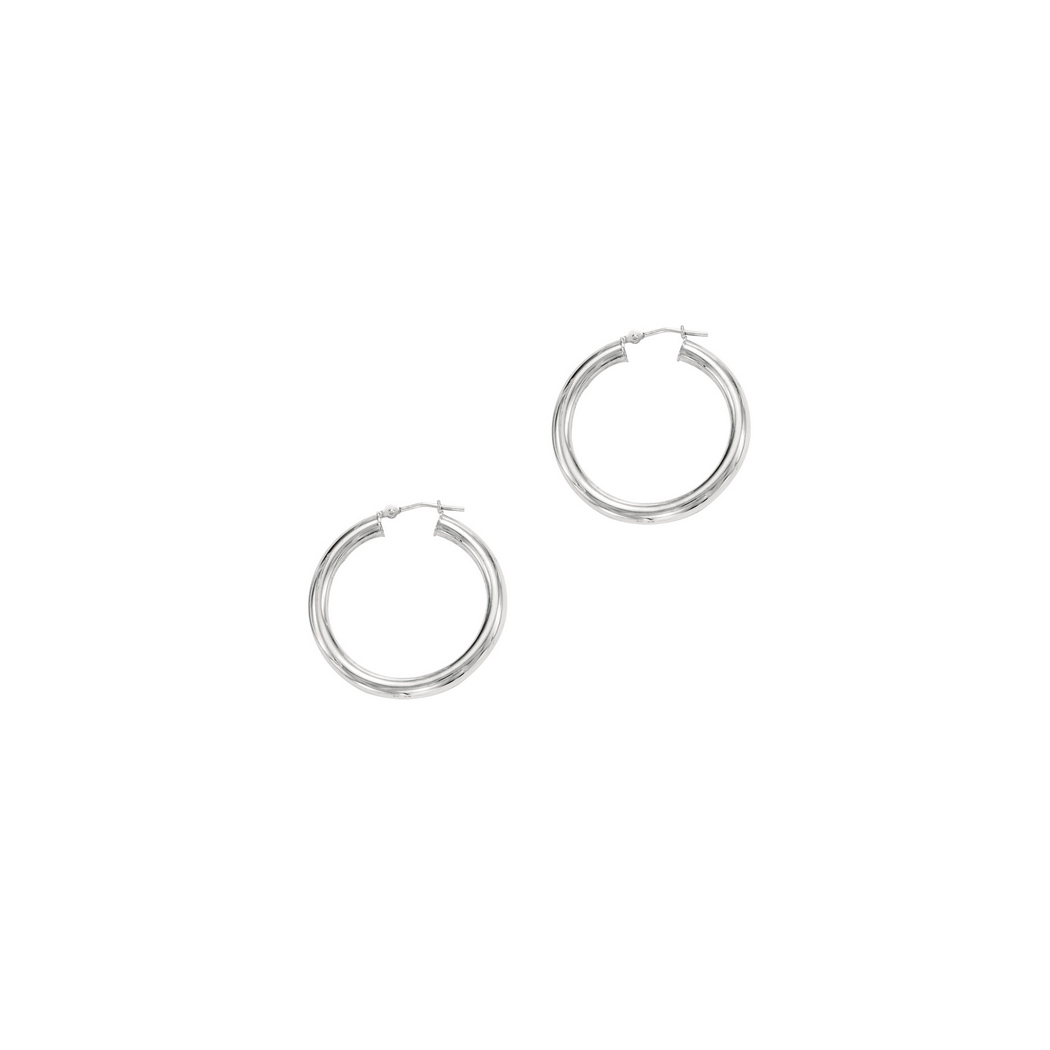 
14k White Gold 4x30mm Shiny Ed Hoop Earrings With Hinged Clasp
