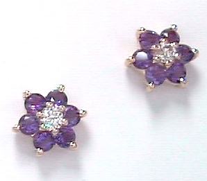 
Amethyst and Diamond Flower Earrings
