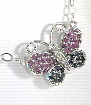 
Pink/Blue Sapphire and Diamond Butterfly Necklace
