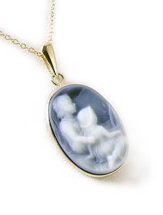 
Brother/Sister Blue Agate Cameo Pendant
