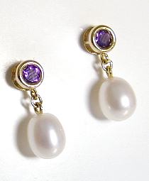 
Round Amethyst and Freshwater Cultured Pearl Drop Earrings
