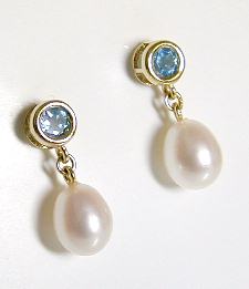 
Round Blue Topaz and Freshwater Cultured pearl Drop Earrings
