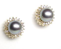 
Freshwater Cultured Black Pearl and Diamond Earrings
