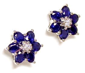 
Oval Sapphire and Diamond Flower Earrings
