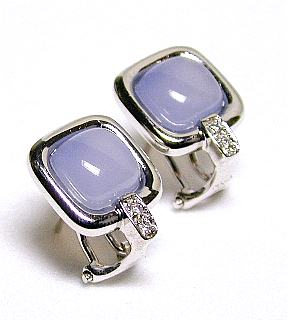 
Square Blue Chalcedony & Diamond Earrings
