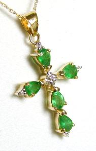 
Pear Emerald & Diamond Cross Pendant
