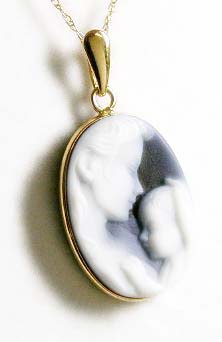 
Mom and Baby Blue Agate Cameo Pendant - 1/2 Inch x 1 Inch 
