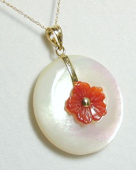 
Mother of Pearl & Coral Flower Pendant
