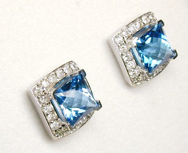 
Stunning Princess Blue Topaz / Diamond Earrings
