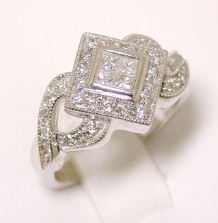 
Art Deco Princess & Round Diamond Ring 
