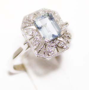 
Antique Emerald Aquamarine & Diamond Ring
