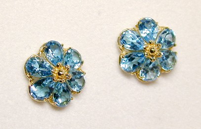 
Bold Pear Blue Topaz Flower Earrings
